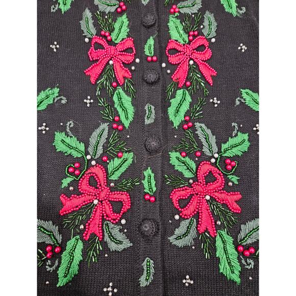 Vintage Victoria Jones Christmas Sweater Cardigan Holiday Beaded Embroidered S - Picture 4 of 7